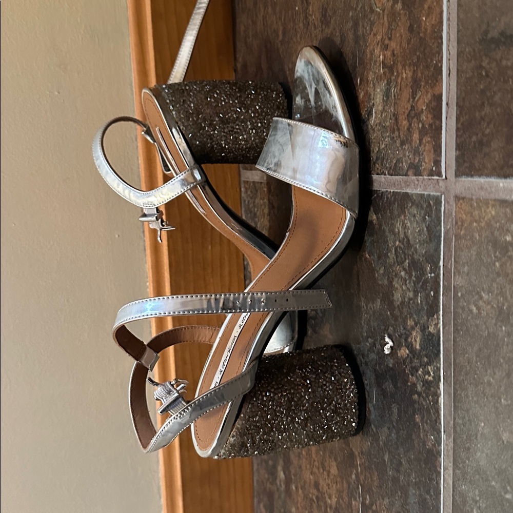 & Other Stories Rhinestone Chunky Block Heel Sandal Silver 9.5